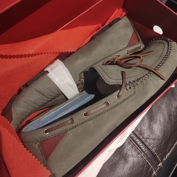 Robert Zur Olive Green Leather Moccasin Loafers with Brown Laces main image 6